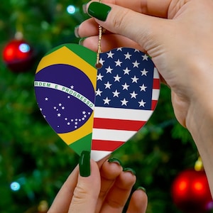Brazilian American Christmas Ornament, Brazil USA Flag Christmas Ornament, Christmas Gift for Brazilian