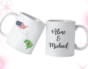 Brazil USA Personalized Mug, Brazilian American Love Customized Mug, Brazilian USA Personalized Gift, Personalized Valentine's Day Gift