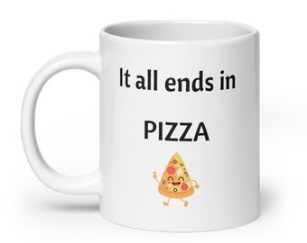 Taza de café divertida brasileña, regalo brasileño, regalo para el brasileño, todo termina en taza de pizza, taza brasileña de cita divertida