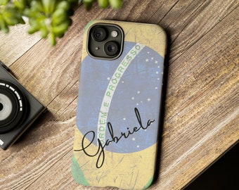 Funda resistente personalizada de Brasil para iPhone, Google Pixel, Samsung, regalo para brasileños, funda para teléfono personalizada con la bandera de Brasil