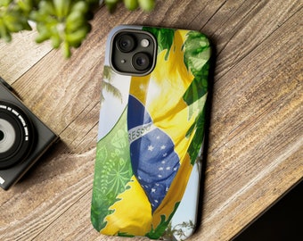 Funda para teléfono con la bandera de Brasil para Apple iPhone, Google Pixel y Samsung. Regalo para brasileños. Funda rígida para teléfono con la bandera de Brasil.