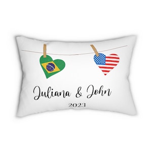 Brazil USA Customized Pillow, Brazilian American Home Gift, Brazil USA Couple Gift, Brazil USA Valentine&#39;s Day Gift