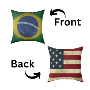 Brazil USA Square Pillow, Brazilian American Flag Pillow, Brazil Gift Idea, Brazilian American Home Gift