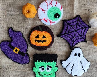 Halloween Punch Needle Coaster, Spooky Fall Decor