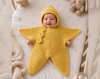 Sacco Nanna Stella all’Uncinetto, Bozzolo Neonato Fatto a Mano, Regalo per Neonato, Unisex