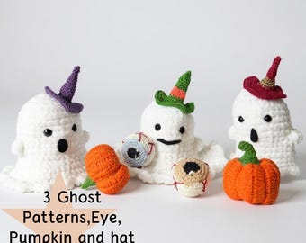 Halloween Amigurumi PDF Anleitung – Geist, Kürbis, Hexenhut & Augapfel