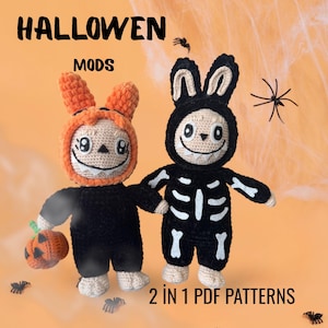 Halloween Crochet Pattern: Pumpkin & Skeleton Bunny Amigurumi (PDF Download