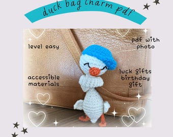 Crochet Duck Bag Charm Pattern – Beginner Amigurumi with Hat (PDF)