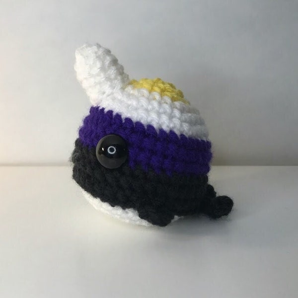 Non-Binary Pride Crochet Narwhal Amigurumi Pride Pal Handmade Stuffed Plushie