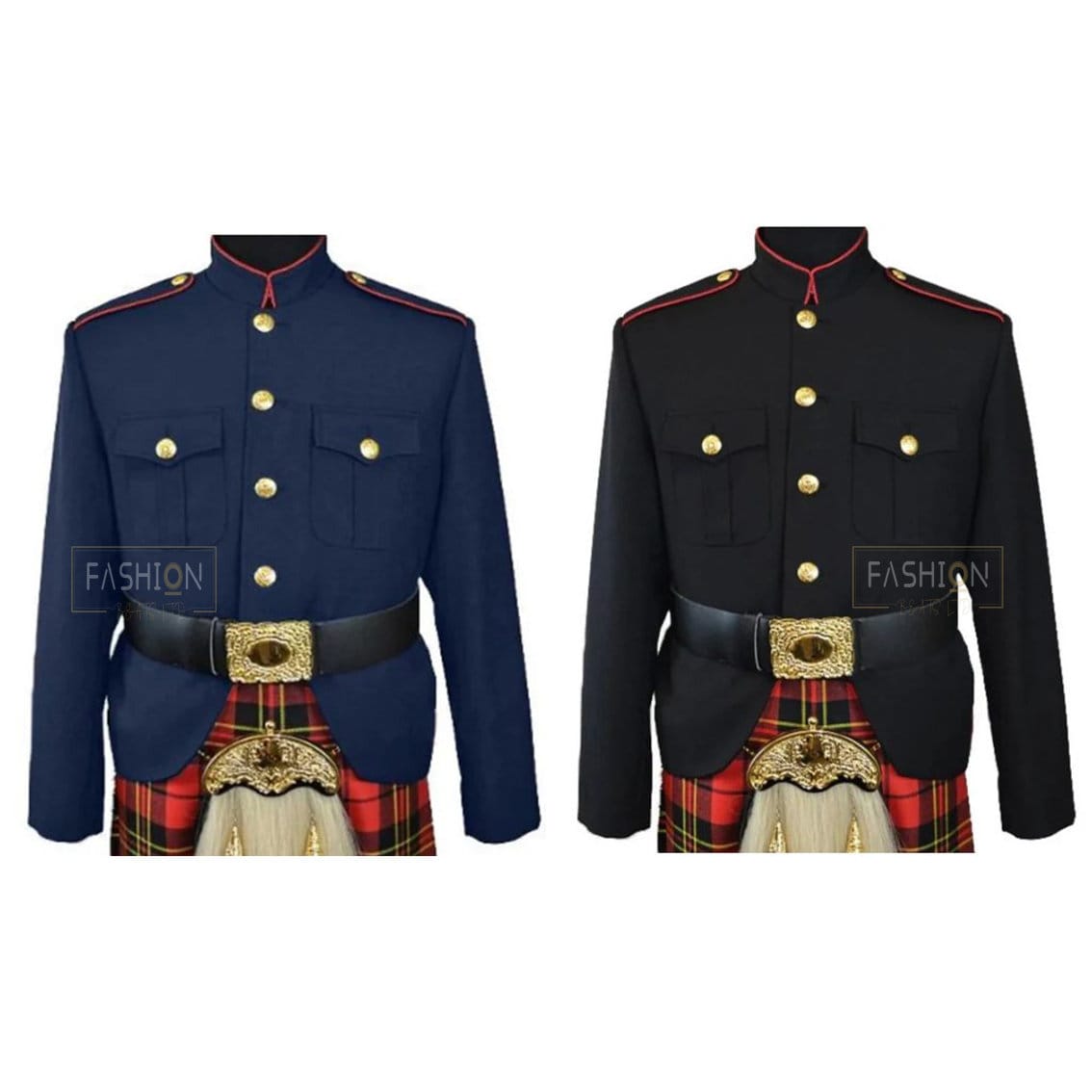 Scottish Class A Honor Guard Black Kilt Jacket for Men With Red Trim