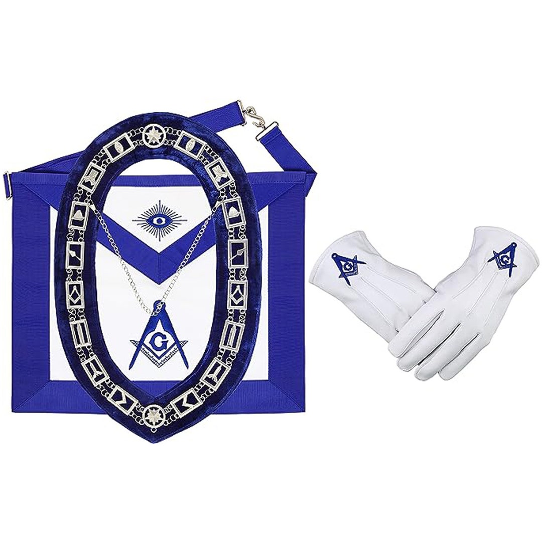Masonic Blue Lodge G Master Mason Silver Machine Embroidery Freemasons Apron 627832