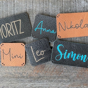 Label made of imitation leather. Patch personalized with your text. Laser engraved patch for your personal sewing projects