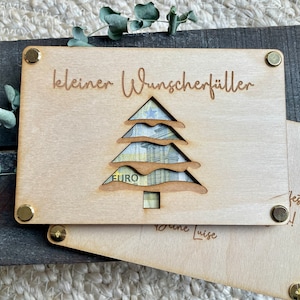 Geschenkkarte aus Holz für Geldgeschenke. Geschenk zu Weihnachten / Nikolaus. Kleiner Wunscherfüller mit Motiv Tannenbaum