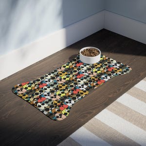 Dog Feeding Mat, Cute Cartoon Pups with Sunglasses, Puppy Placemat, Pet Food Tray, Animal Lover Gift, Waterproof Mat for Dogs
