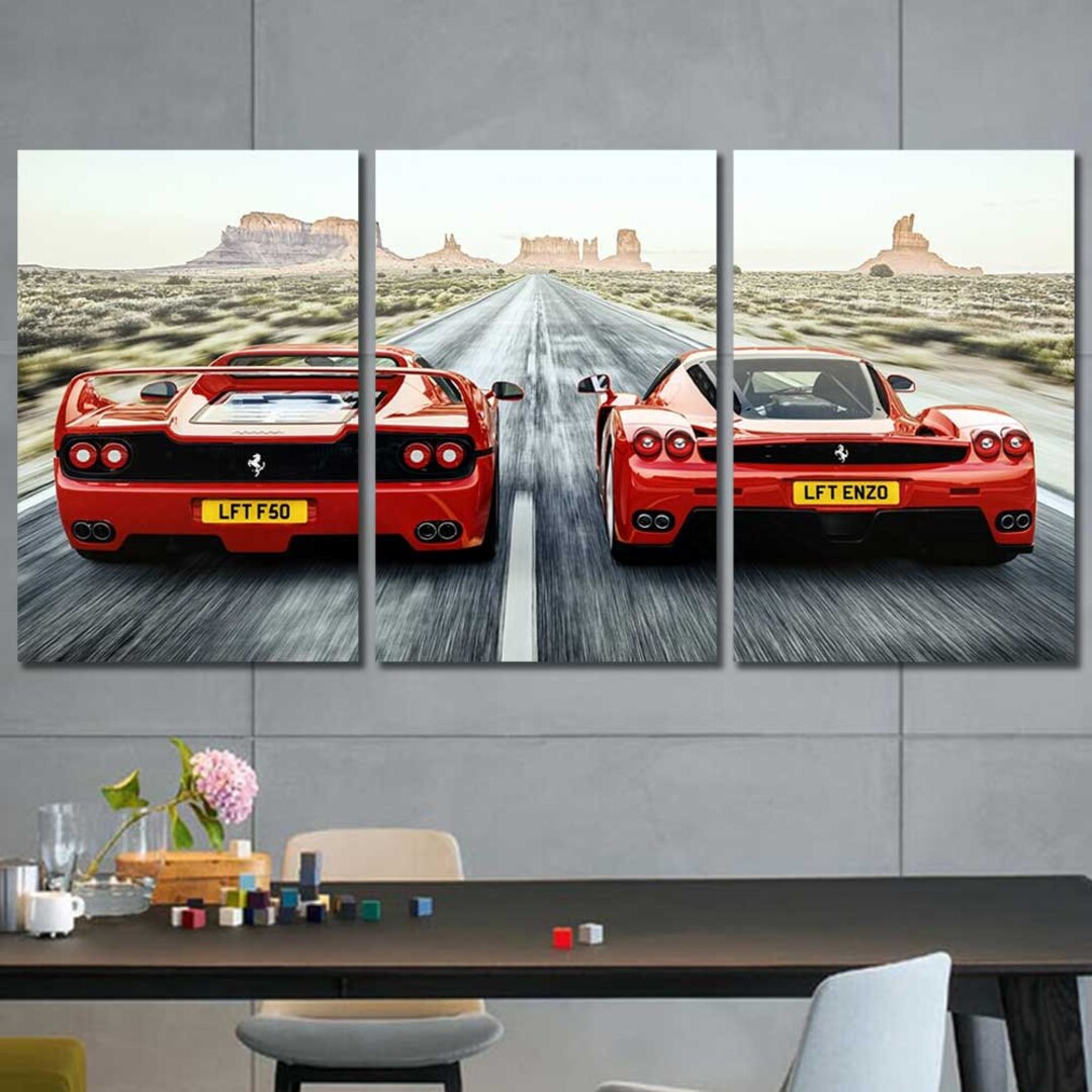 Red Exotic Sports Car Drag Race Framed or Printonly 5piece 4piece 3piece 1piece Canvas Wall