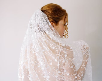The Janie Veil- ivory wildflower veil, whimsical veil, garden outdoor wedding, floral veil, ethereal veil, embroidered flowers, boho veil
