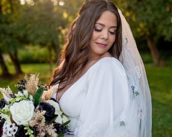 The Millie Veil- embroidered floral pastel bridal veil