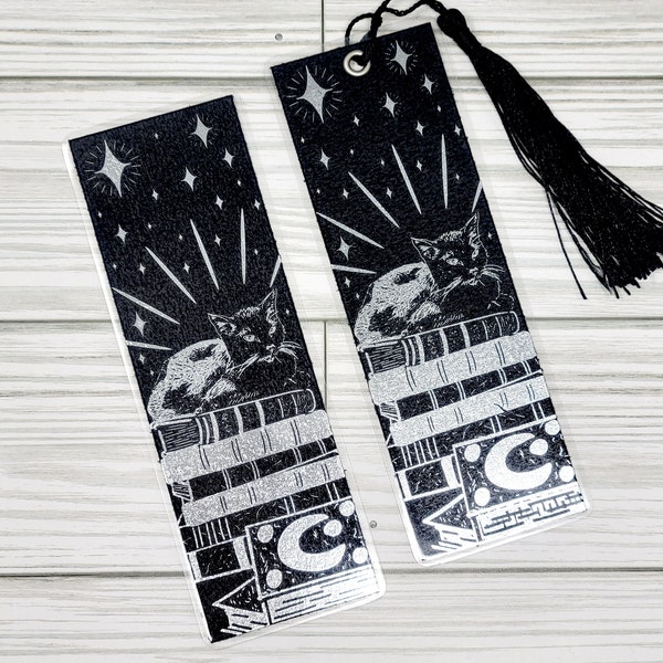 Cat of the Library | Magic Library Bookmark | Tassel Optional Laminated | Stationary | Reader Essentials | Reflective Gorgeous Foil Art