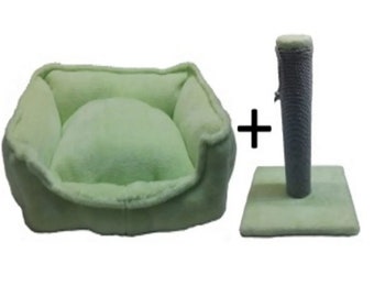 Rectangular Shaped Bed with Scratching Board in Green Color / Rectangular Shaped Cat Bed / Rectangular Shaped Dog Bed / Cat Scratching Board