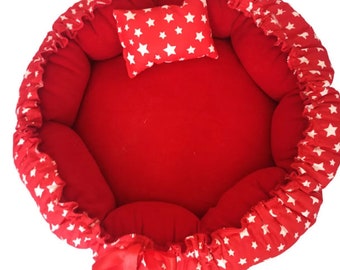 Double-Sided Bed in Red Color / Cat Bed / Dog Bed / Round Cat Bed / Round Dog Bed / Pet Accessory / Soft Pet Bed / Gift for Pet Owners