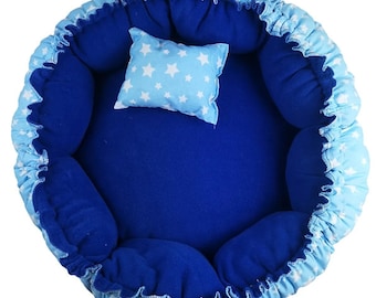 Double-Sided Bed in Blue Color / Cat Bed / Dog Bed / Round Cat Bed / Round Dog Bed / Pet Accessory / Soft Pet Bed / Gift for Pet Owners