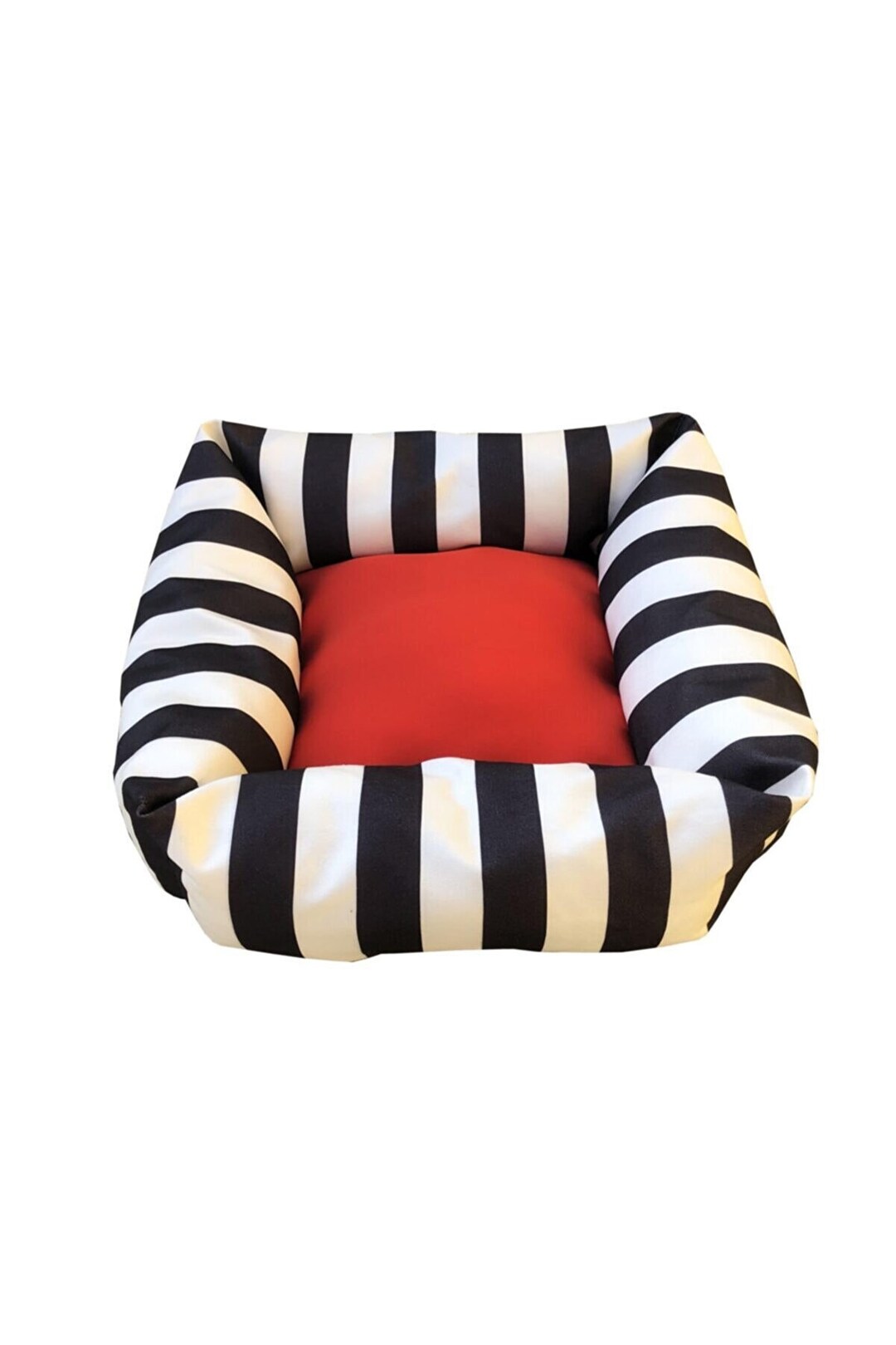 Square Shaped Bed With Stripes in Black, White, and Red Color / Cat Bed