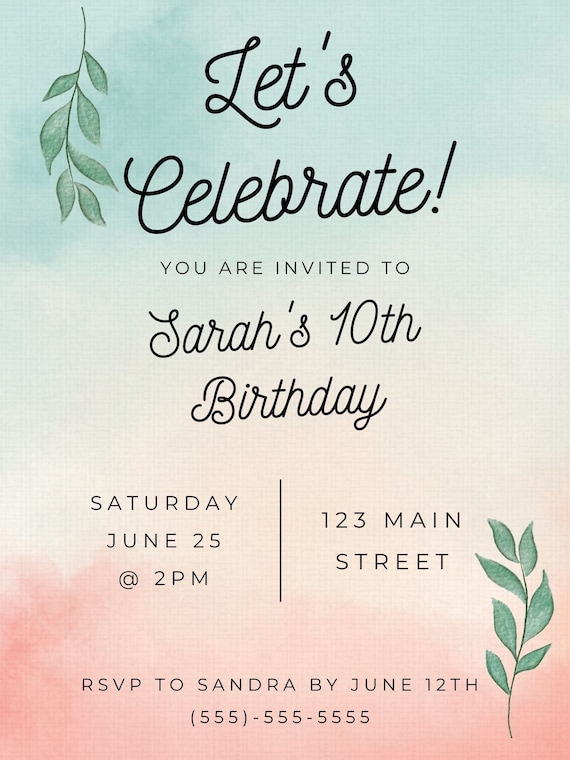 Customizable Birthday Invitation Template, Birthday Party Invites, Wedding  Invites