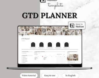 Modelo Notion GTD Planner | Painel de controle para tarefas, projetos e referências | Second Brain | Download digital em inglês