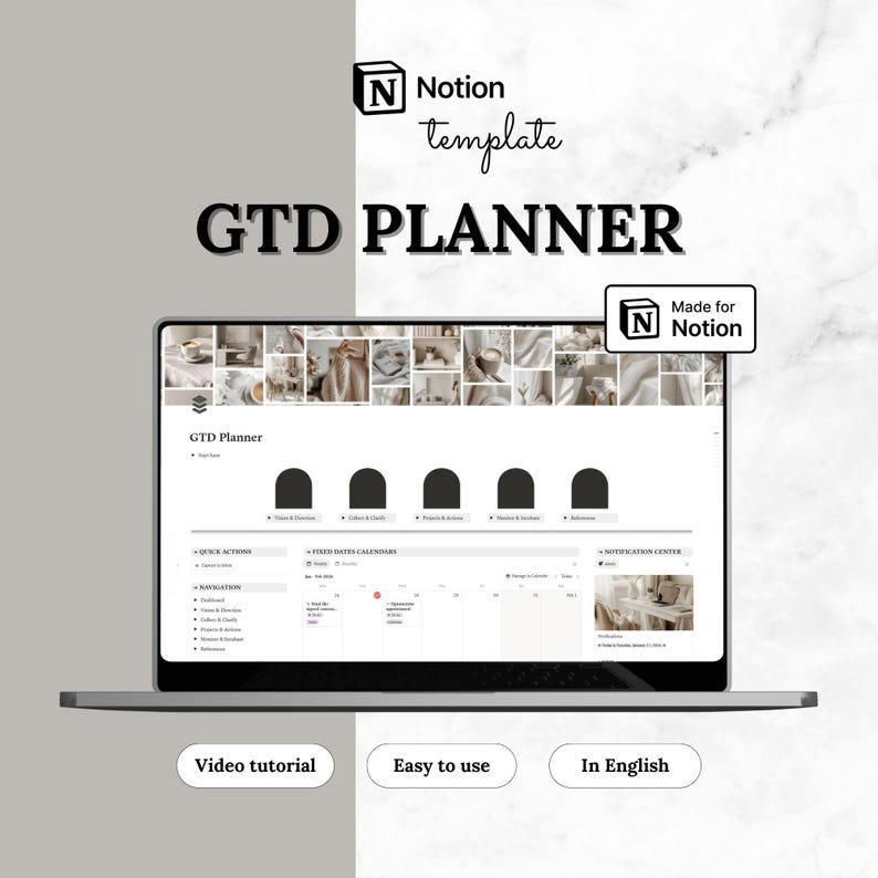 Notion Template GTD Planner | Getting Things Done Dashboard, Inbox for ...