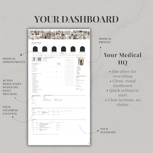 Planejador Médico com Modelo Notion | Rastreador de Saúde e Medicamentos, Registro de Vacinação, Painel de Estética | Planejador de Vida e Saúde imagem 3