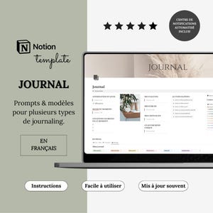Template Notion journal personnel | Affirmations quotidiennes, gratitude & manifestation |  Journaling guidé | Template Notion français