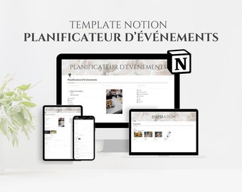 Template Notion Planificateur d’événements, Suivi des invités, Checklist de party, Planificateur de budget, Dashboard Notion français