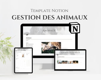 Template Notion Gestion des Animaux, Pet Tracker Notion Planner, Tableau de bord Notion, Planificateur Animaux, Template Notion français