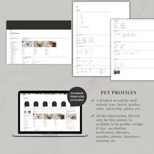 Plantilla Notion para planificador de mascotas, rastreador de mascotas, plantilla Notion Life y panel de control para el hogar, para el cuidado de mascotas, estética, en inglés y digital. imagen 5