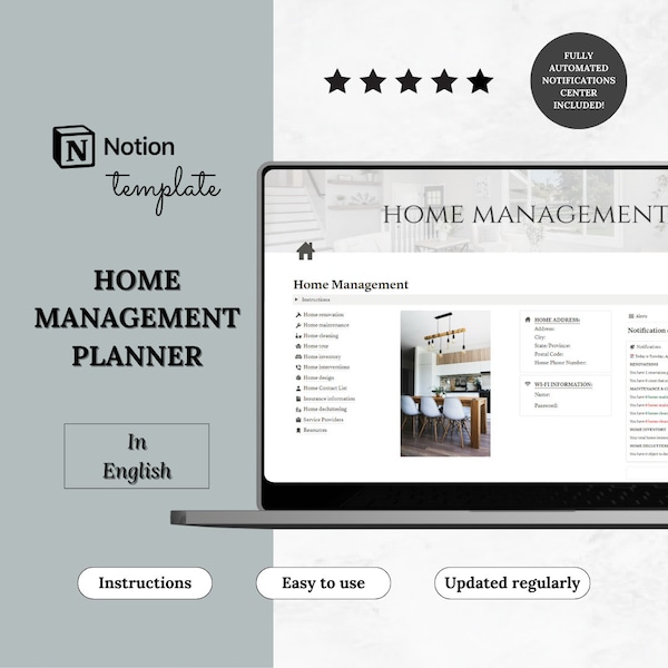 Notion Template Home Management, Notion Life Planner, Cleaning Tracker, Home Maintenance, Household Planner, Notion Daily Home Tasks