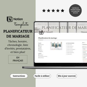 Vorlage Notion Planificateur de Mariage | Checkliste mariage, Budget & Lune de Miel | Fiançailles et Brautparty | Notion français