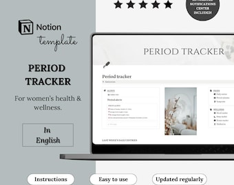 Notion Template Period Tracker | Menstrual Cycle Log, Fertility & Ovulation Tracker | Symptom Tracker and Menstrual Calendar | Menstruation
