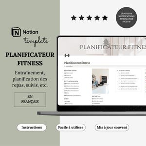 Template Notion Planificateur Fitness | Journal d'Entraînement, Suivi Perte de Poids, Planner Repas & Suivi bien-Être | English notion