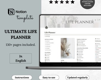 Notion template ultimate life planner | Notion life dashboard | ADHD life planner Notion second brain | All-in-one Notion | Notion aesthetic
