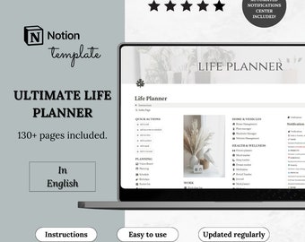 Ultimate life planner Notion template, Notion life dashboard, ADHD life planner Notion second brain, Notion all-in-one, Notion aesthetic