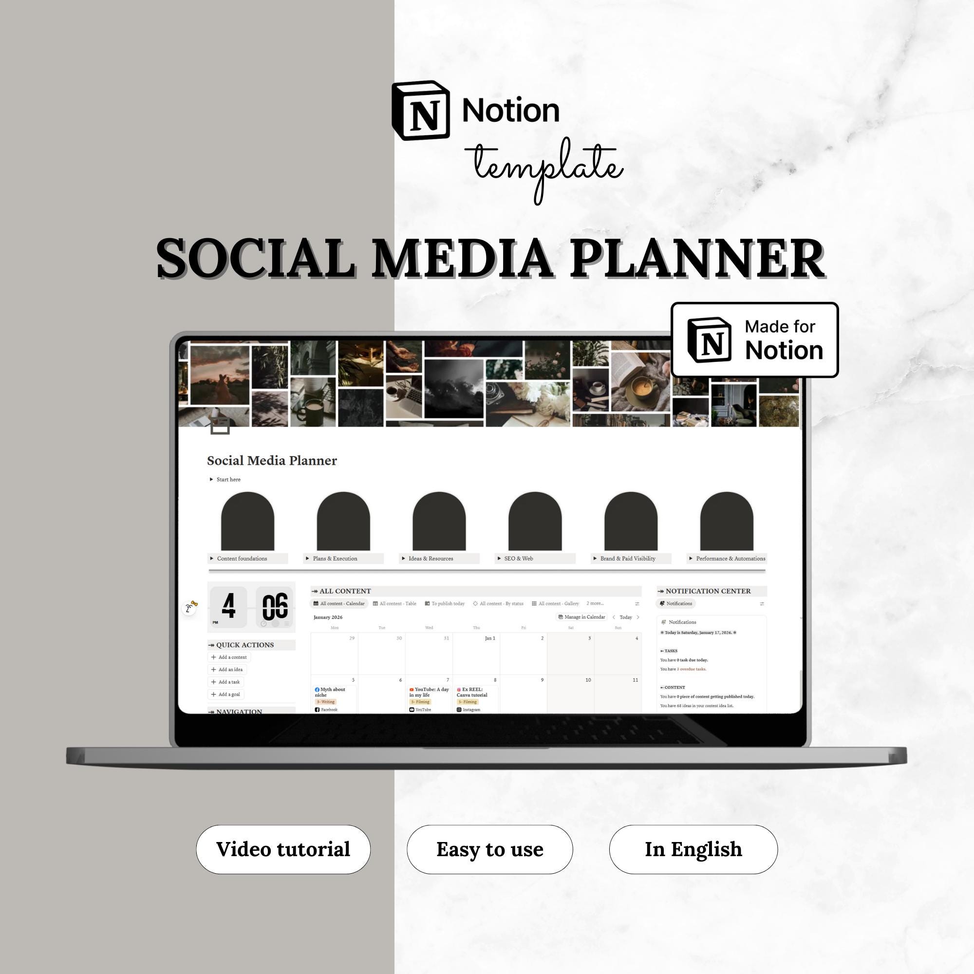 Notion Template Social Media Planner | Content Calendar & Analytics for ...