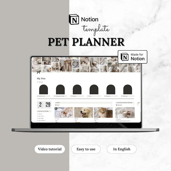Notion Template Pet Planner | Pet Tracker, Notion Life Template & Household | Dashboard for Pet Care | Aesthetic | English | Digital