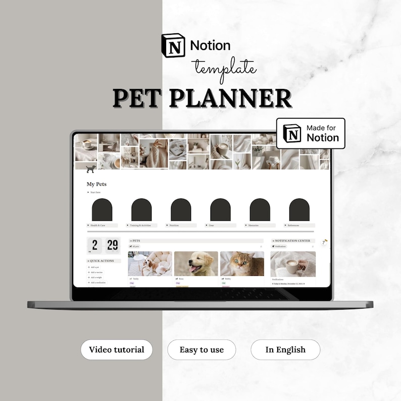 Notion Template Pet Planner | Pet Tracker, Notion Life Template & Household | Dashboard for Pet Care | Aesthetic | English | Digital