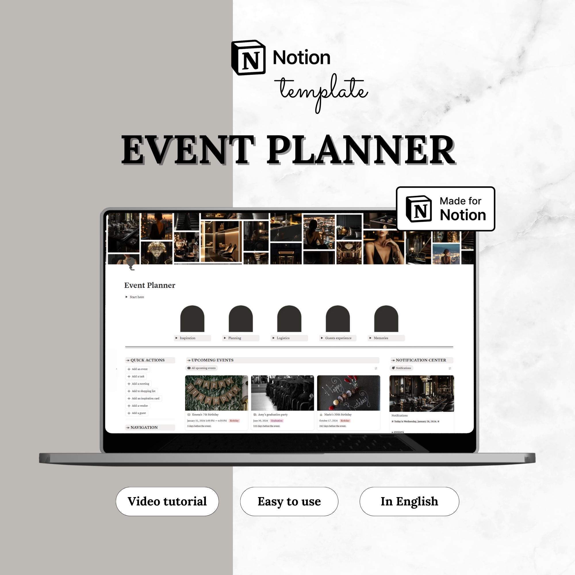 Notion Template Event Planner Guest List Tracker & Budget Planner Dashboard Party and Birthday Planning Digital Download English
