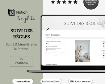 Template Notion Suivi des Règles | Suivi Cycle Menstruel, Fertilité & Ovulation | Suivi Symptômes | Santé Féminine | Notion français