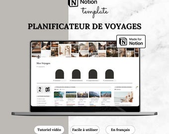 Template Notion Planificateur de Voyages | Journal de Voyage, Itinéraire, Organisateur de Budget & Liste de Bagages | Français | Digital