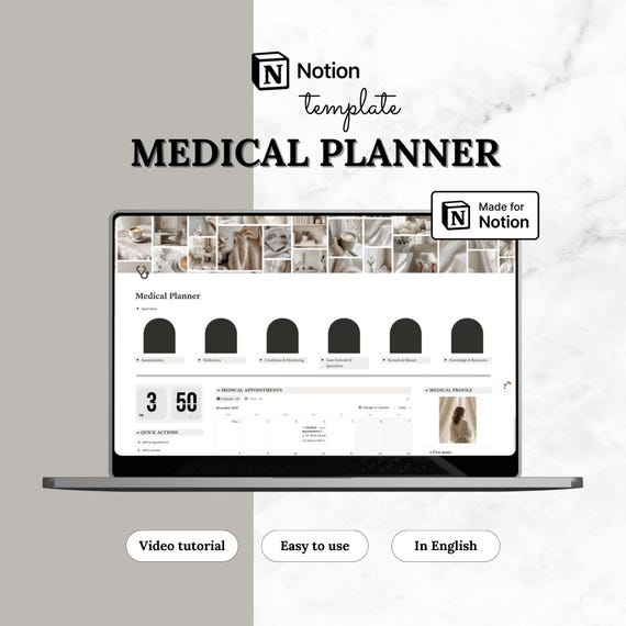 Notion Template Medical Planner | Health & Medication Tracker, Vaccination Log, Aesthetic Dashboard | Life and Health Planner