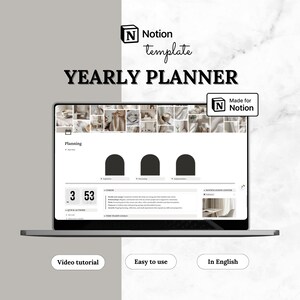 Notion Template Yearly Planner | Goal Tracker, Task Manager, Project Organizer & Habit Tracker for Personal and Professional Use | English