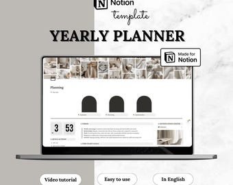 Notion Template Yearly Planner | Goal Tracker, Task Manager, Project Organizer & Habit Tracker for Personal and Professional Use | English