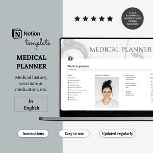 Notion Template Medical Planner | Health & Medication Tracker, Vaccination Log, Notion Aesthetic Dashboard | Life and Health Planner